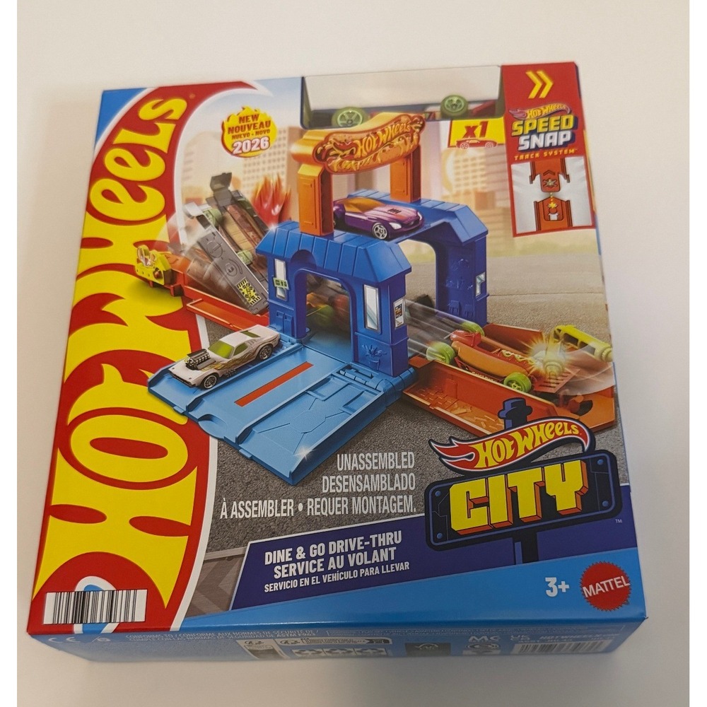 Hot Wheels City Dine & Go Drive-Thru Play Set with Vehicle JHL43 Speed Snap